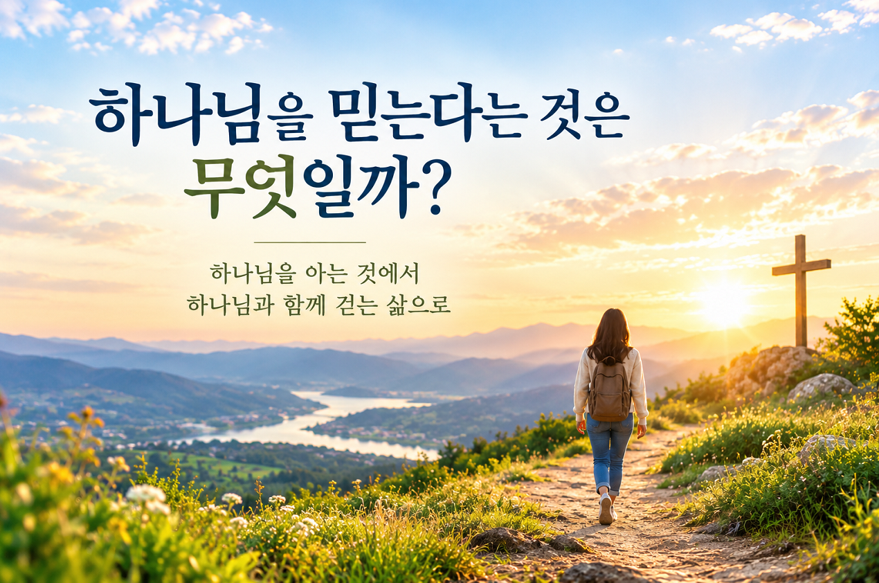 하나님을 믿는다는 것은 무엇일까를 생각하며 십자가를 향해 걷는 사람